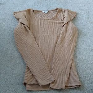 Sweater, camel color with ruffles at shoulders